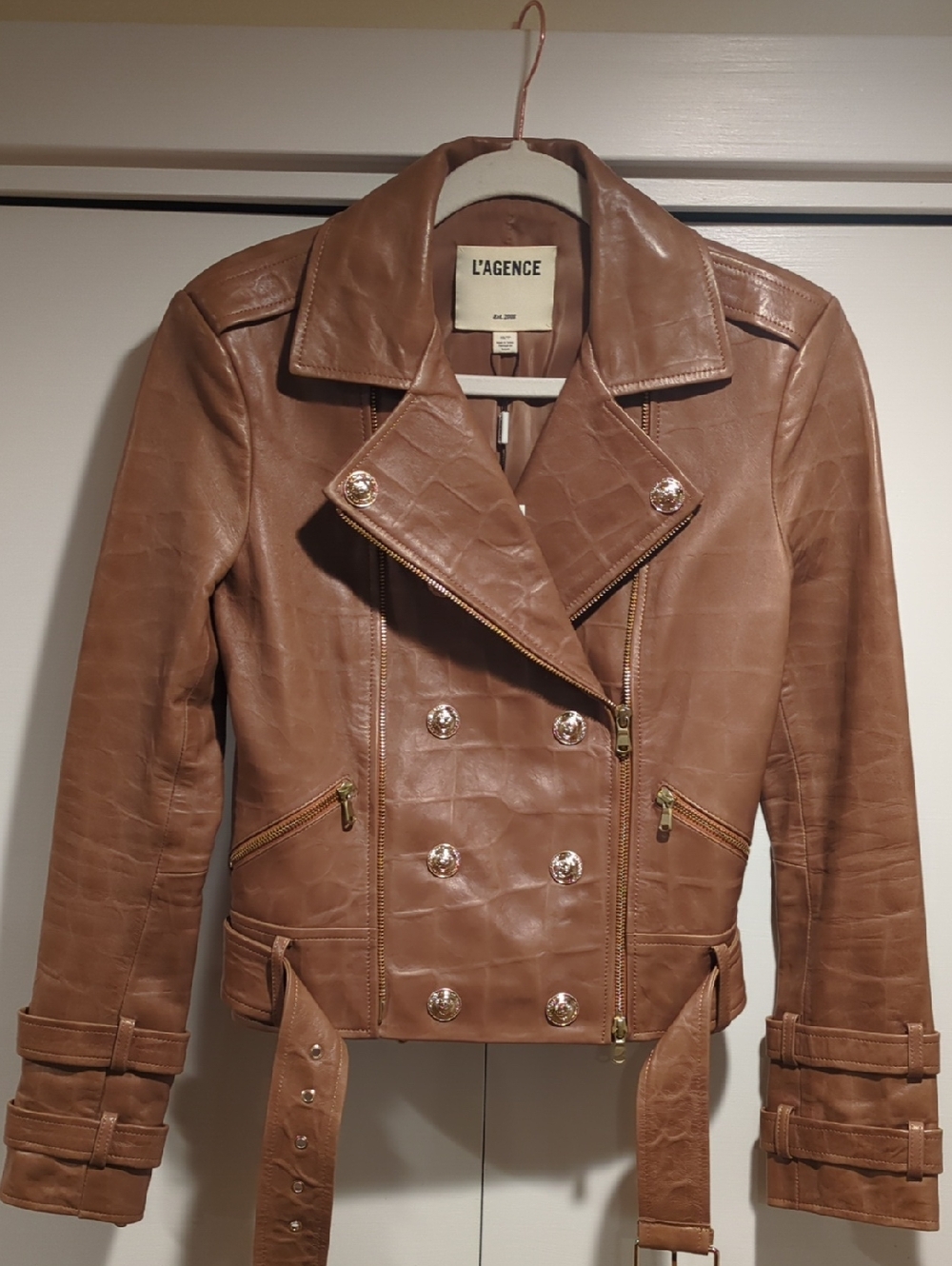 L'AGENCE Billie Belted Leather Jacket In Saddle Tan 100% Lambskin - NWT